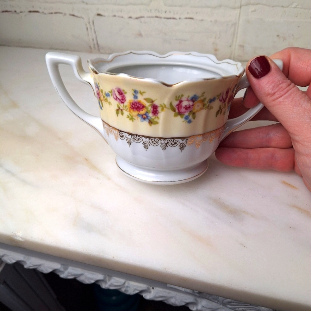 Vintage Gold Castle Hostess Roses Sugar Bowl - NO LID